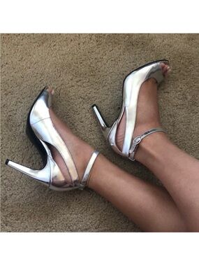 Via Spiga Metallic Silver Leather Heels